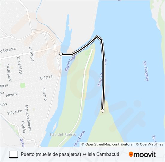 Mapa de PUERTO ↔ CAMBACUÁ de ferry