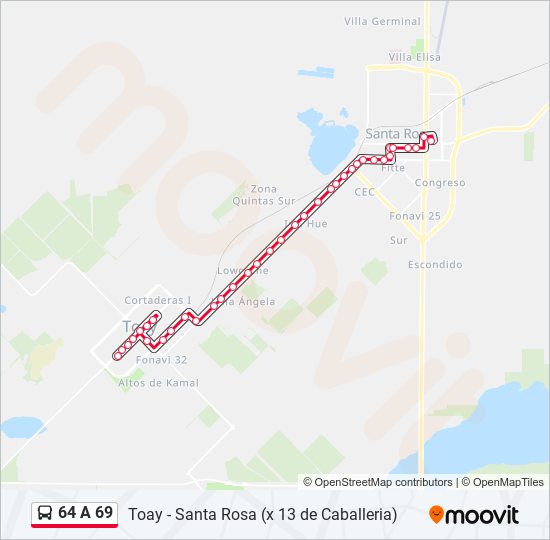 Mapa de 64 A 69 de autobús