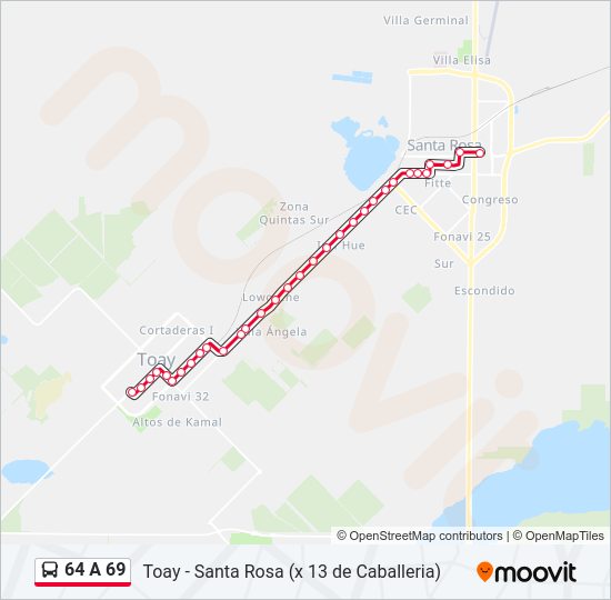 Mapa de 64 A 69 de autobús