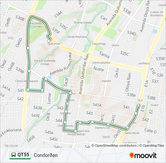 Mapa de QT55 de autobús