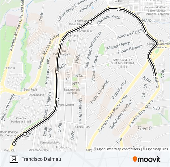 Ruta t la ofelia terminal carcelén horarios, paradas y mapas