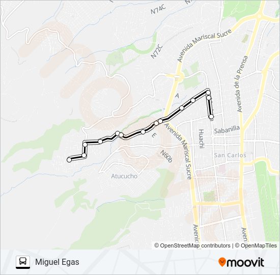 Mapa de PARADA LA FLORIDA - SANTA MARÍA DE COTOCOLLAO de autobús