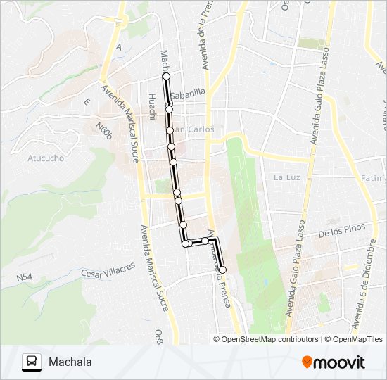 Mapa de PARADA LA FLORIDA - SANTA MARÍA DE COTOCOLLAO de autobús