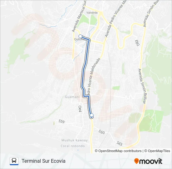 TERMINAL SUR ECOVÍA - TERMINAL QUITUMBE Bus Line Map
