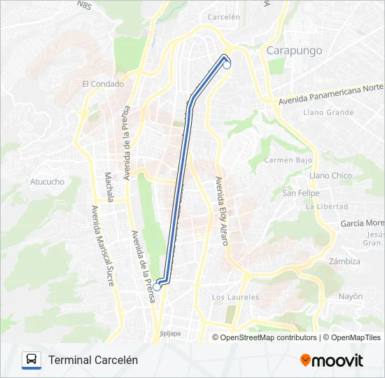 TERMINAL EL LABRADOR - TERMINAL CARCELÉN Bus Line Map