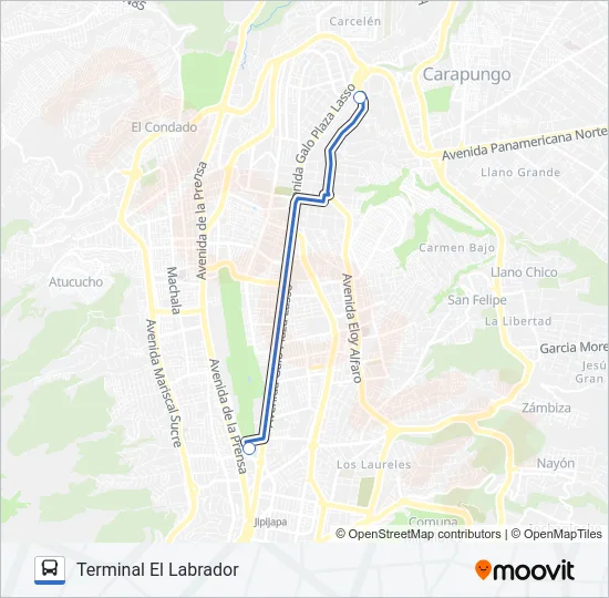 TERMINAL EL LABRADOR - TERMINAL CARCELÉN Bus Line Map