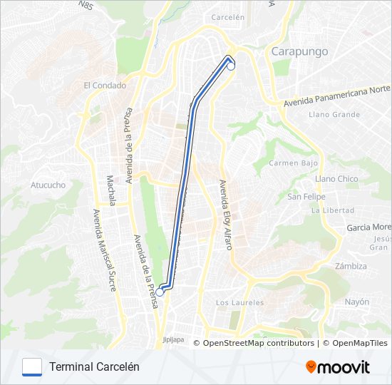 Mapa de TERMINAL EL LABRADOR - TERMINAL CARCELÉN de autobús