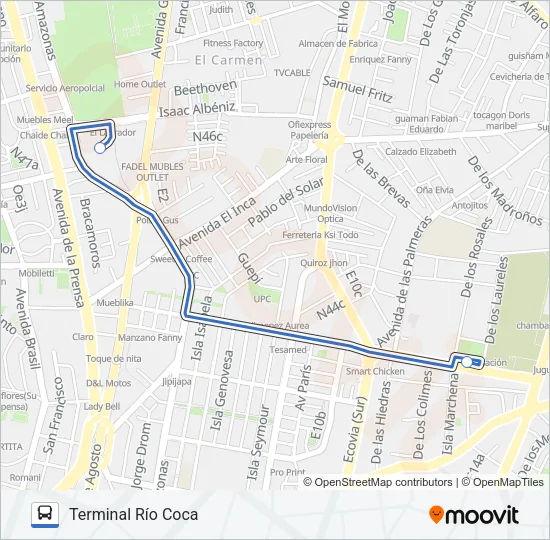 TERMINAL RÍO COCA - TERMINAL EL LABRADOR Bus Line Map