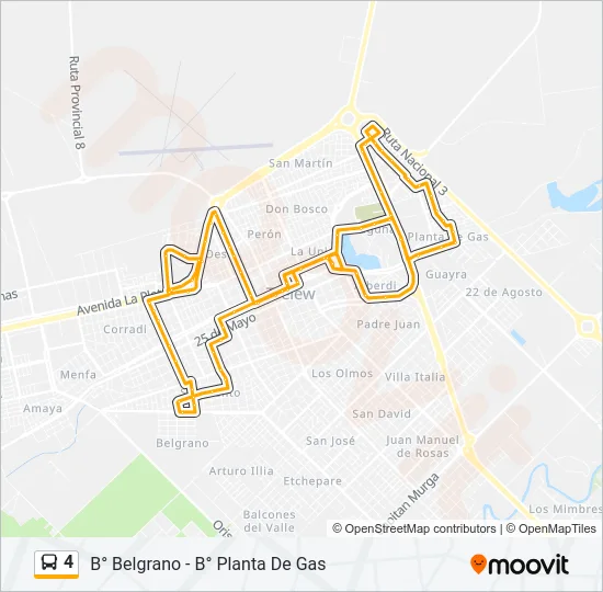 Mapa de 4 de autobús