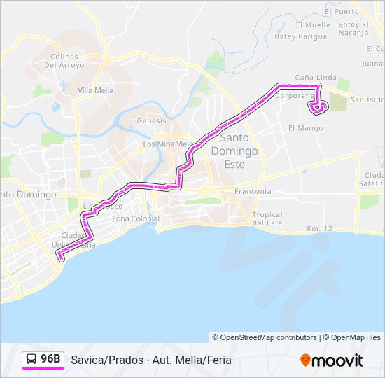 Mapa de 96B de autobús