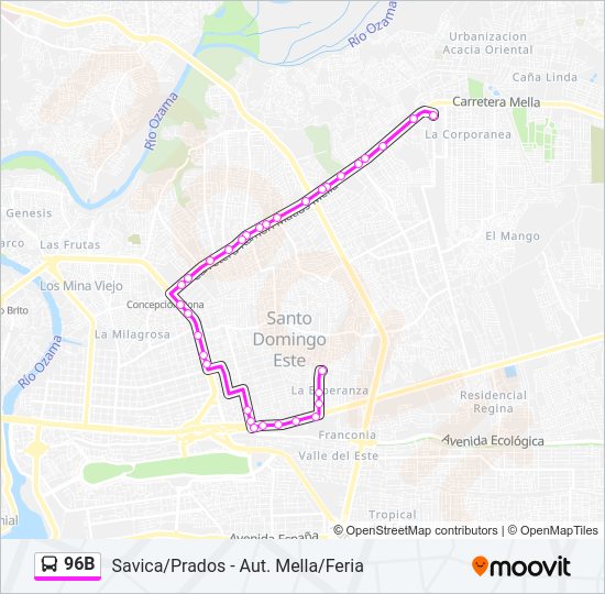 Mapa de 96B de autobús