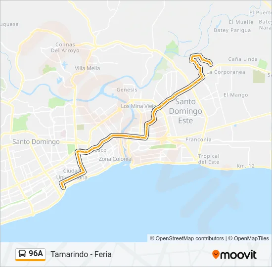 96A Bus Line Map