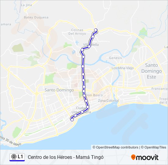 Santo Domingo Metro Map L1 Route: Schedules, Stops & Maps - Mamá Tingó (Updated)