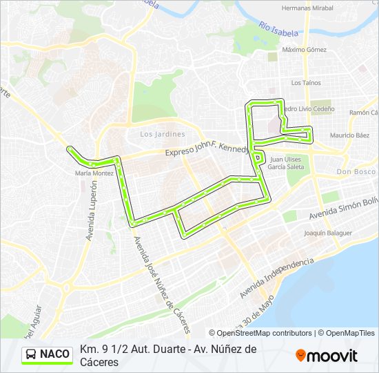 Ruta naco horarios, paradas y mapas Av. Núñez De Cáceres (Actualizado)