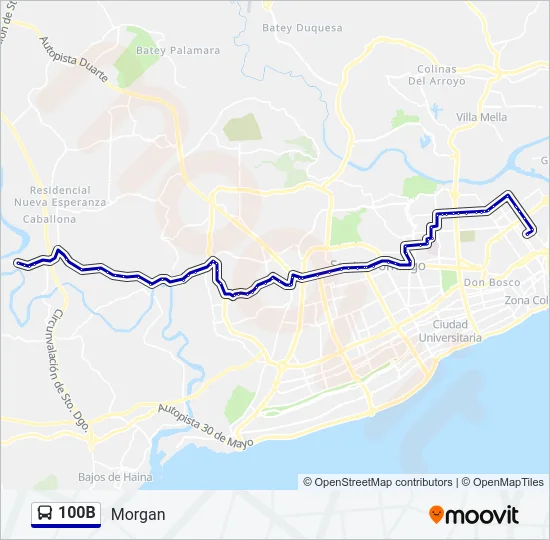 100B Bus Line Map