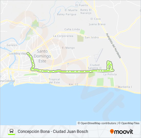 Mapa de CONCEPCIÓN BONA - CIUDAD JUAN BOSCH de autobús