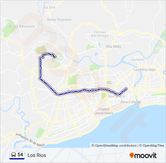 Mapa de 54 de autobús