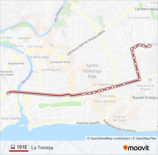 Mapa de 101E de autobús