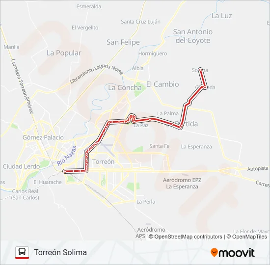 TORREÓN-SOLIMA Bus Line Map
