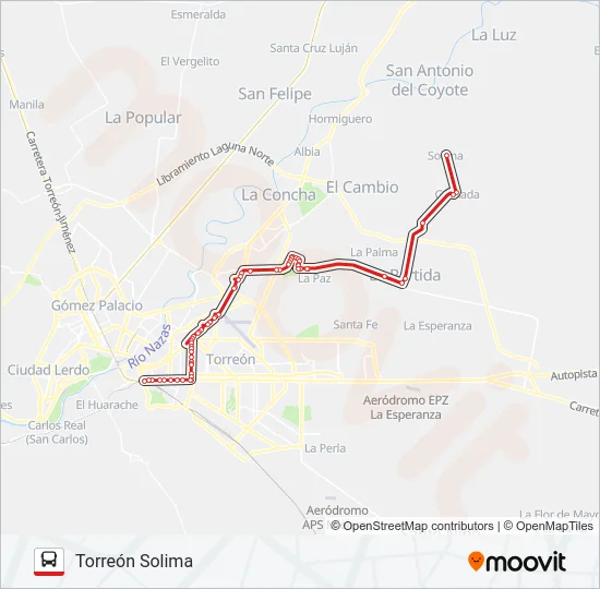 TORREÓN-SOLIMA Bus Line Map