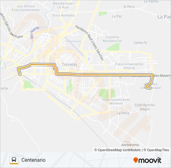 Mapa de CENTENARIO de autobús
