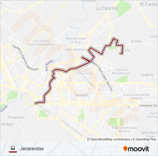 Mapa de JACARANDAS de autobús