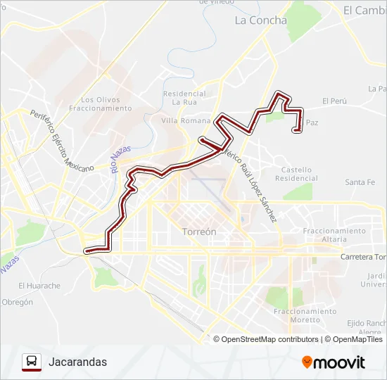 Mapa de JACARANDAS de autobús