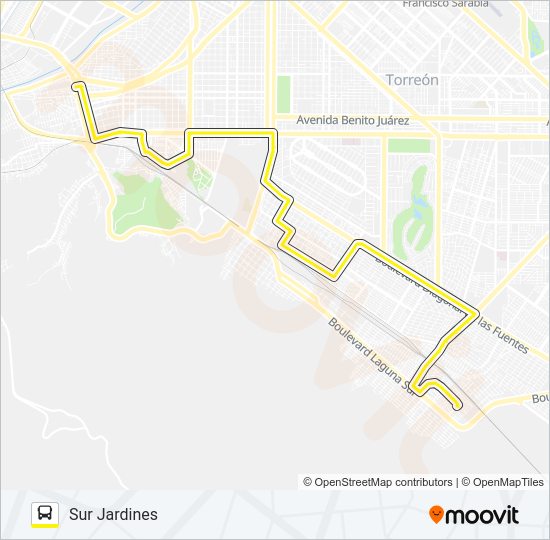 Mapa de SUR JARDINES de autobús
