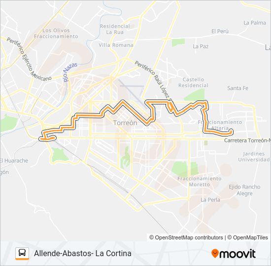 Mapa de ALLENDE-ABASTOS- LA CORTINA de autobús