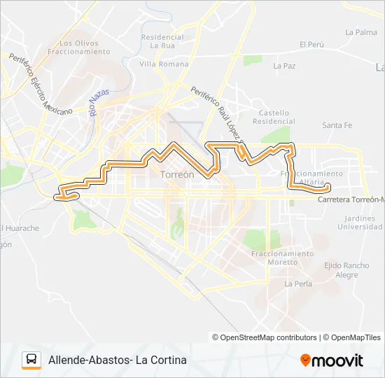 ALLENDE-ABASTOS- LA CORTINA Bus Line Map