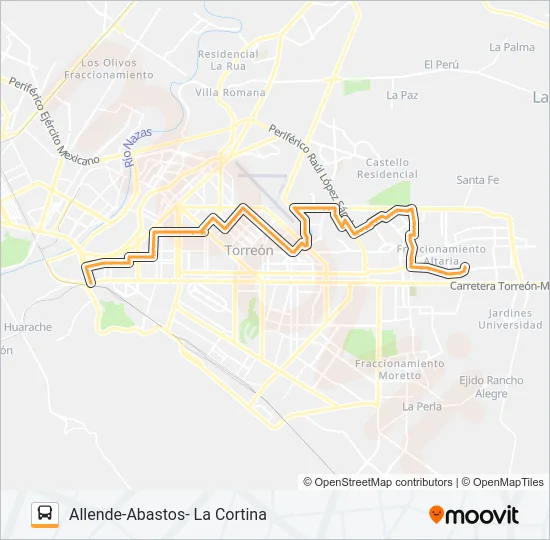 ALLENDE-ABASTOS- LA CORTINA Bus Line Map