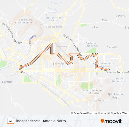 Mapa de INDEPENDENCIA- ANTONIO NARRO de autobús