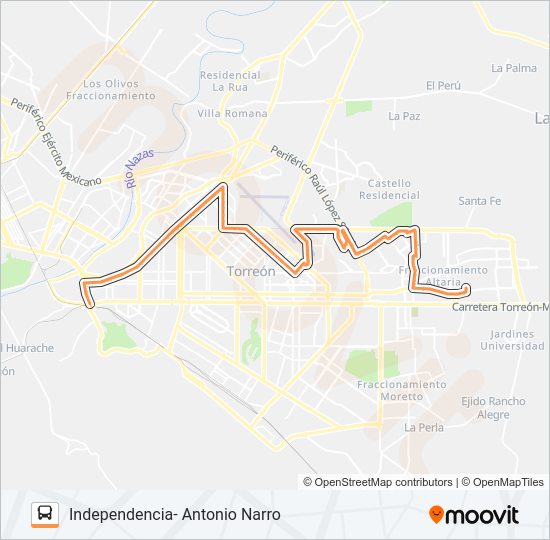 Mapa de INDEPENDENCIA- ANTONIO NARRO de autobús