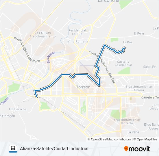 Mapa de ALIANZA-SATELITE/CIUDAD INDUSTRIAL de autobús