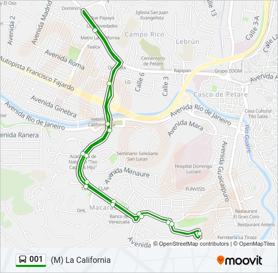 Mapa de 001 de autobús