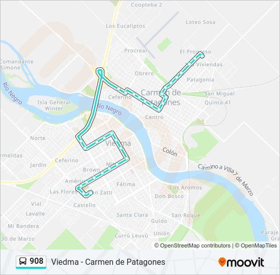 Mapa de 908 de autobús