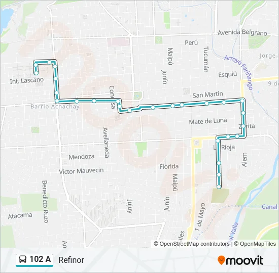 102 A Bus Line Map