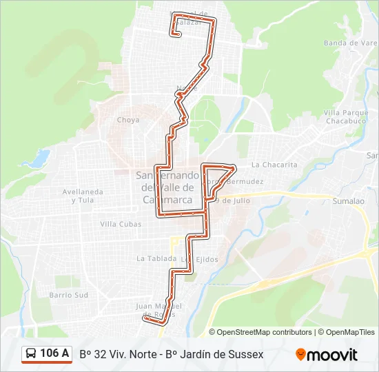 106 A Bus Line Map