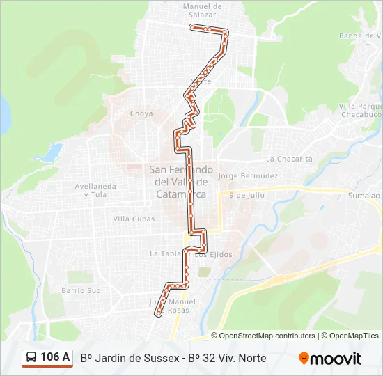 106 A Bus Line Map