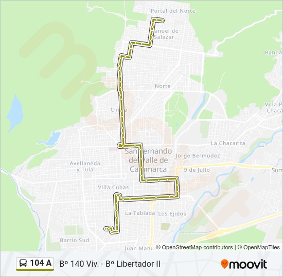 Mapa de 104 A de autobús