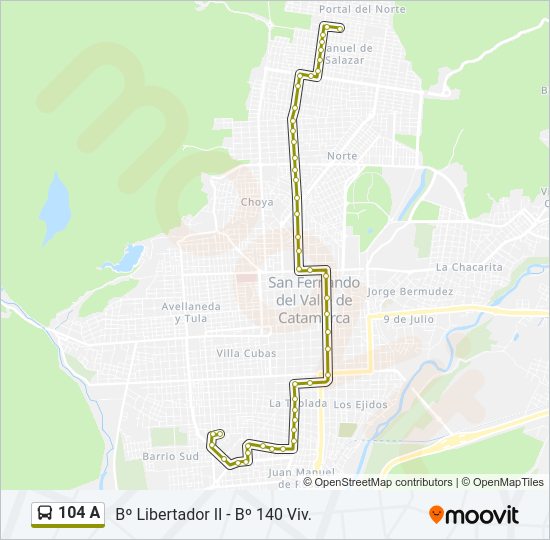 Mapa de 104 A de autobús