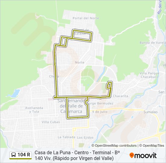 Mapa de 104 R de autobús