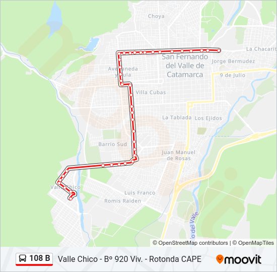 Mapa de 108 B de autobús