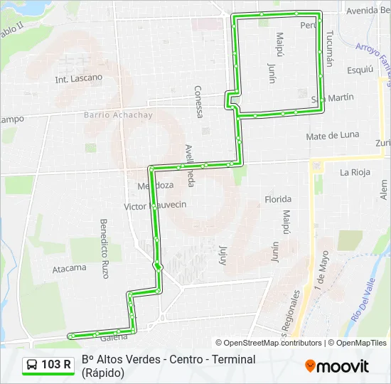 Mapa de 103 R de autobús