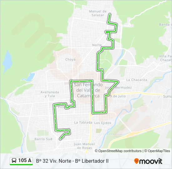 105 A Bus Line Map