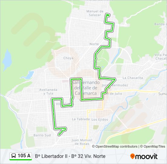 Mapa de 105 A de autobús
