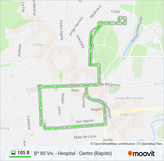 Mapa de 105 R de autobús