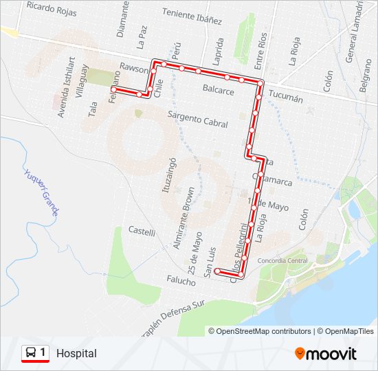 Mapa de 1 de autobús