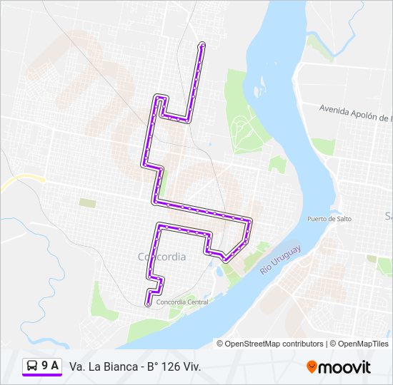 Mapa de 9 A de autobús