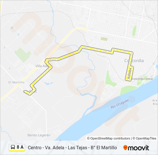 Mapa de 8 A de autobús